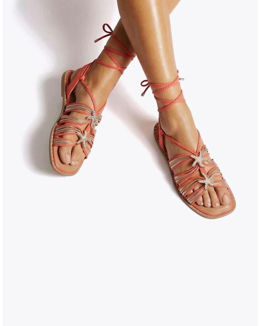 Carvela Kurt Geiger Red Marina Tie Sandal Flat Sandals