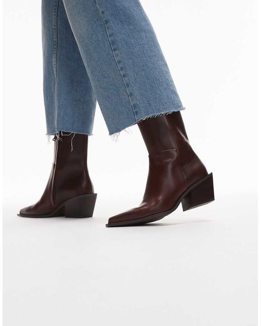 & Other Stories Blue Leather Pointed Heeled Boots