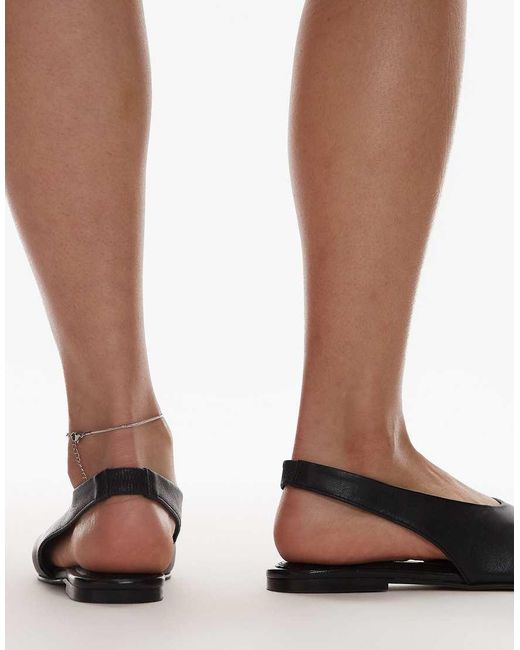 TOPSHOP Brown Brit Leather Slingback Ballet