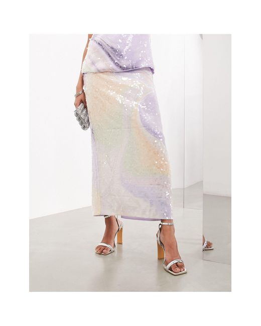ASOS Pink Abstract Print Sequin Maxi Skirt Co-ord