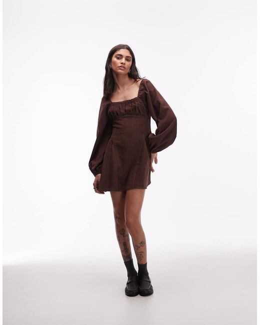 ASOS Brown Square Neck Cord Skater Mini Dress