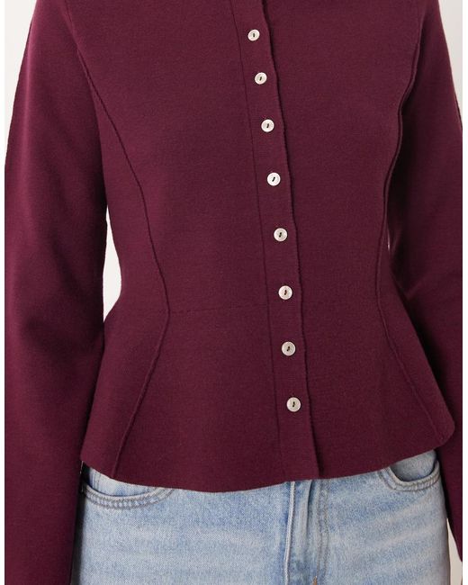 Nobody's Child Red Crew Neck Peplum Waist Cardigan