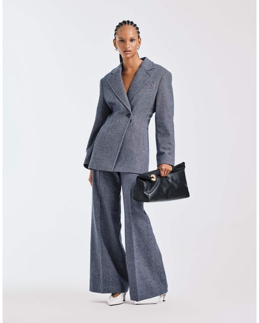 & Other Stories Blue Wool Blend Blazer With Asymmetric Cinch Waist