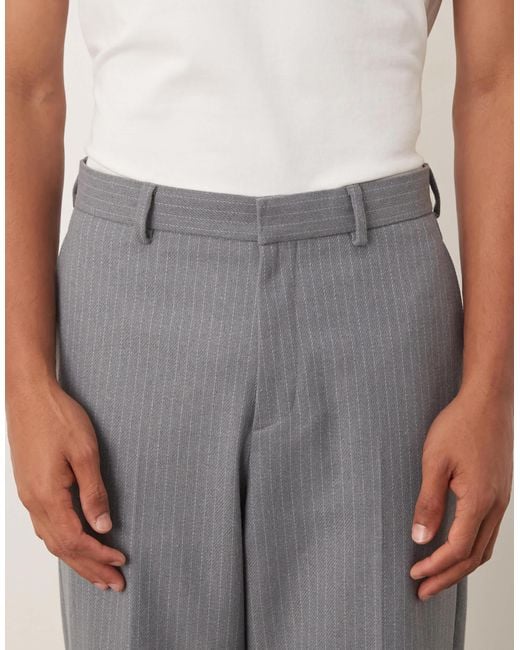 ASOS Natural Tapered Suit Trousers With Wool Pinstripe for men