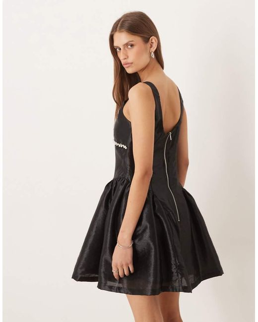 Amy Lynn Natural Diamonte Babydoll Mini Dress With Hip Seam Detail