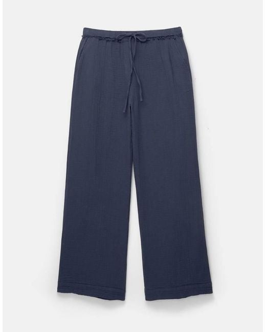 Pull&Bear Blue Textured Crinkle Wide Leg Trouser