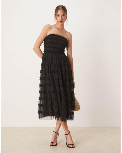 ANAYA Black Bandeau Ruffle Midi Dress