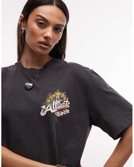 AllSaints Black Roque Short Sleeve Graphic Logo T-shirt Mini Dress