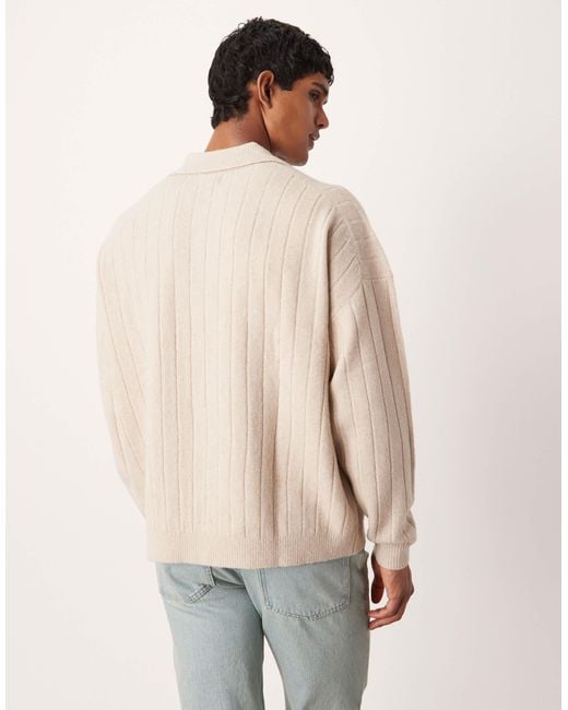 ASOS – langärmliger oversize-polopullover in Natural für Herren