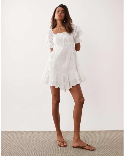 Miss Selfridge White Lace Embroidered Smock Dress