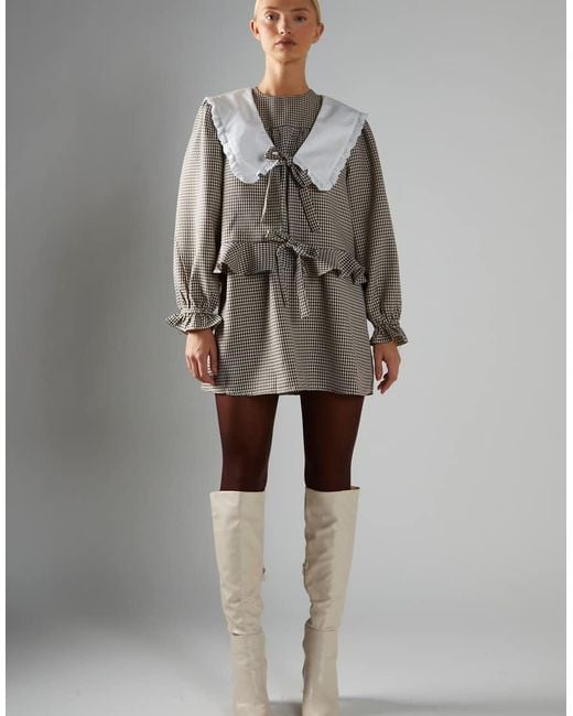 Glamorous Gray Crop Top With Large Ruffle Collar