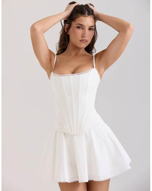 House Of Cb White Celia Cotton Built-In Bloomer Shorts Mini Skirt