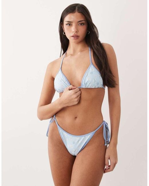 South Beach White Shell Print Triangle Bikini Top