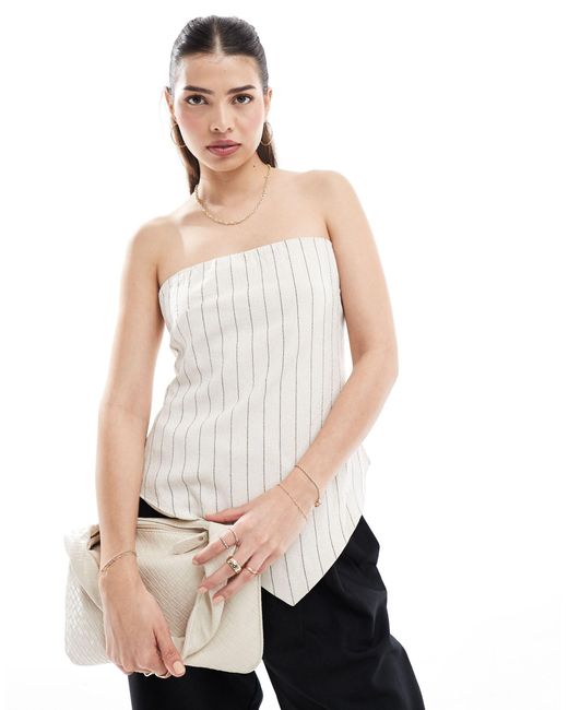 4th & Reckless White Linen Striped Bandeau Top