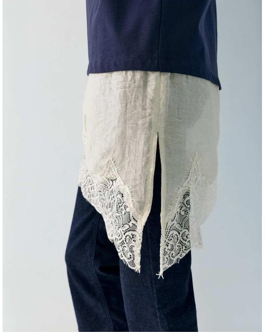 Pull&Bear Blue Contrast T-shirt With Lace Hem