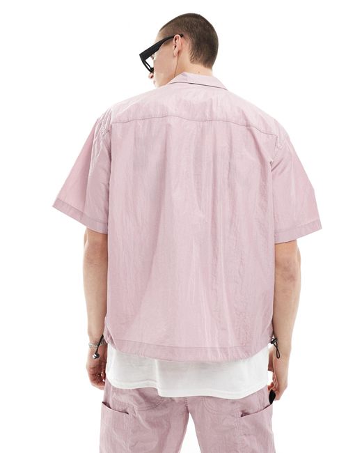 ASOS – kurzärmliges, kastiges utility-hemd in Pink für Herren