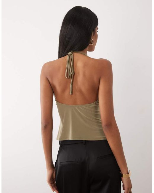 ASOS Green Knotted Plunge Draped Top With Skinny Straps