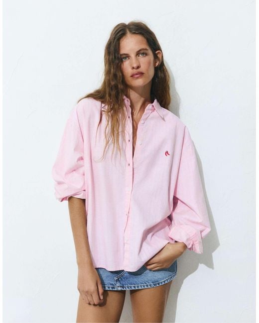 Pull&Bear Pink – chilli – gestreiftes hemd