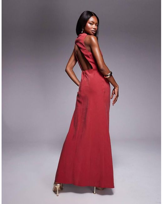 ASOS Red Asymmetric Neckline Maxi Dress With Hardware Trim