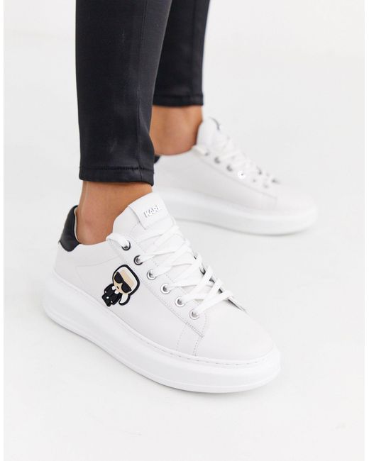 Karl Lagerfeld Leer Te Leren Sneakers Met Plateauzool En Zwarte Rand in het  Wit - Lyst