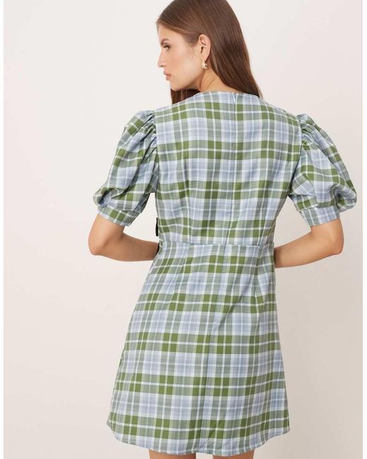 Sister Jane Green Puff Sleeve Tailored Mini Dress With Bow Detail