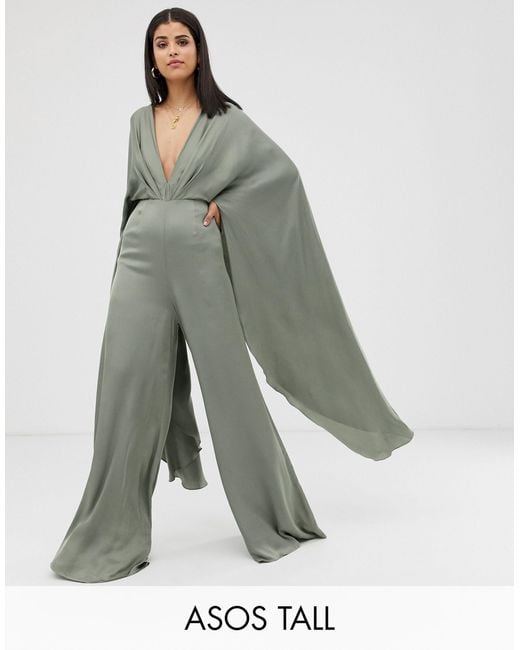 ASOS Green Tall Cape Sleeve Jumpsuit