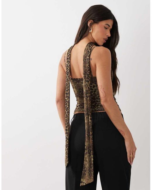 ASOS Black Printed Mesh Cami Top With Scarf Detail