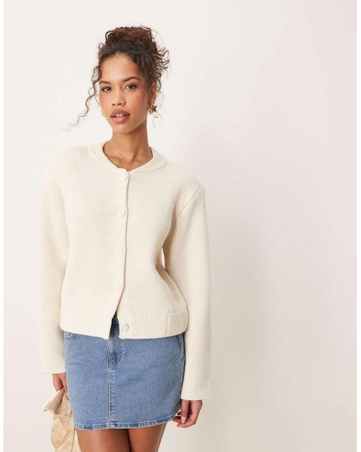 Aware Natural Knitted Button Down Bomber Jacket