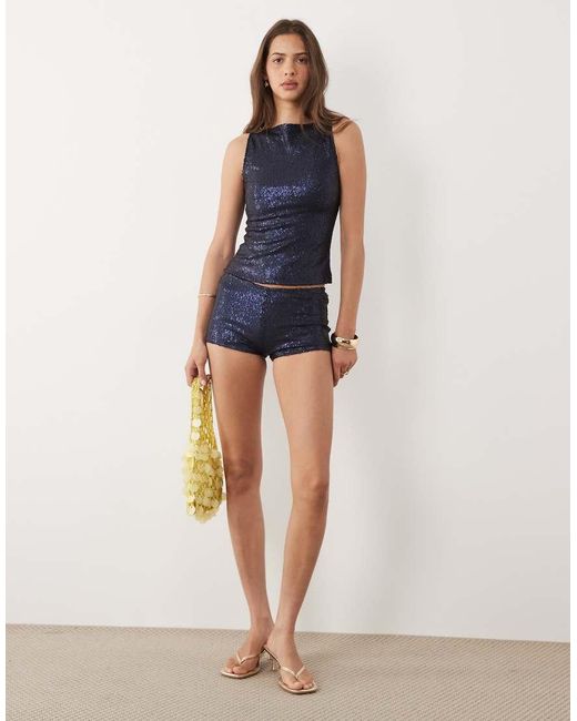 Motel Blue Co-ord Dudley Sequin Top
