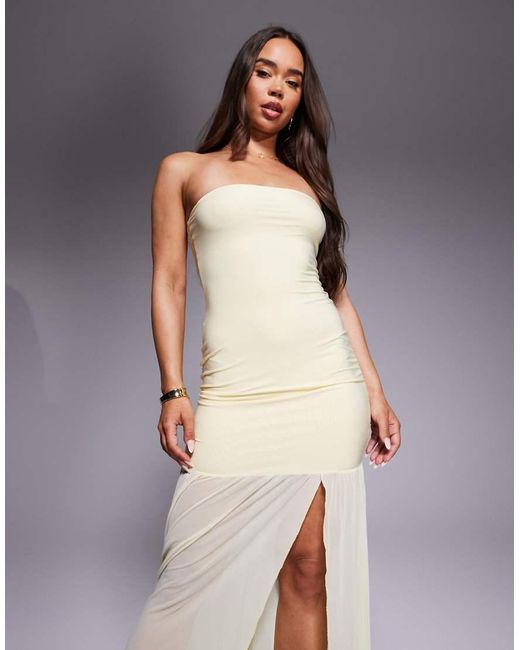 Kaiia Gray Exclusive Double Layered Slinky Bandeau Drop Waist Split Front Sheer Hem Maxi Dress