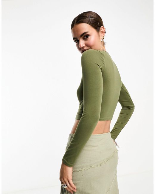 Cotton On Green Cotton On Cut Out Detail Long Sleeve Crop Top