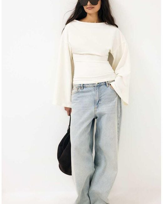 NA-KD Natural Soft Cotton Wide Sleeve Jersey Top