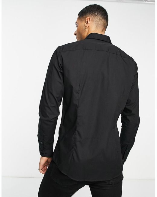 Jack & Jones Black Originals Long Sleeve Stretch Cotton Shirt for men