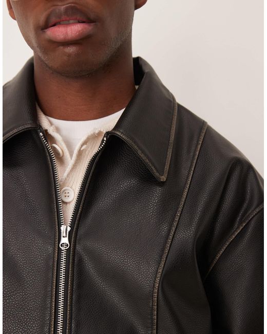 ASOS Gray Premium Faux Leather Harrington Jacket for men