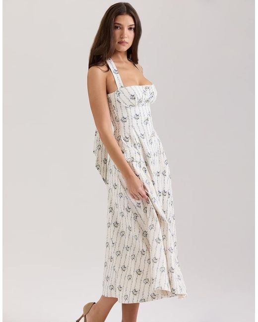 House Of Cb Natural Claudia Stretch Cotton Halter Neck Midi Dress