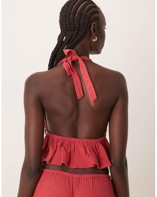 Chaleco Playero Con Cuello Halter Y Lazada Delantera De (Parte De Un Conjunto) Iisla & Bird de color Red