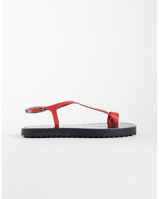 ASOS Red Filomena Premium Whipstitch Skinny Toe Loop Sandal