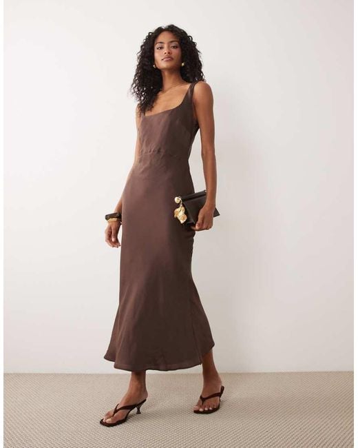 ASOS Brown Satin Bias Cut Midaxi Dress