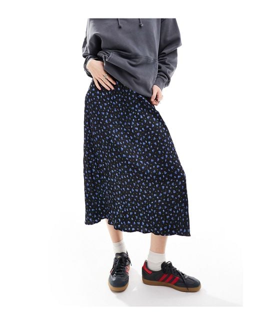 Daisy Street Blue Relaxed Low Rise Midi Skirt