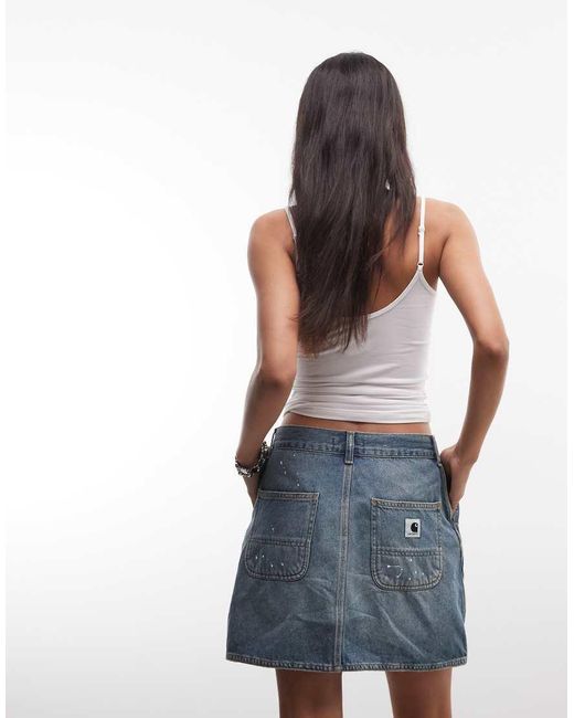 Carhartt Blue Maeve Double Knee Denim Mini Skirt With Paint Splatter Effect