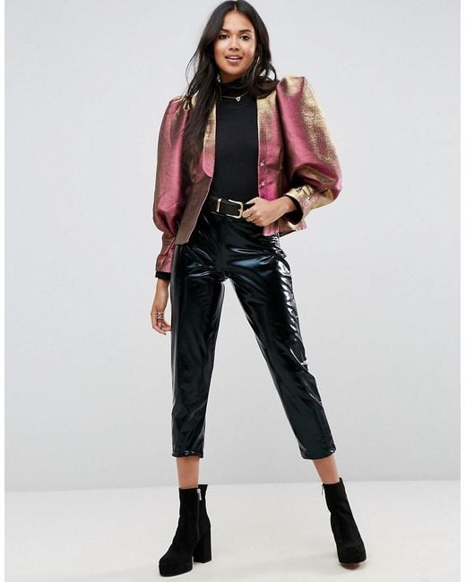 Lyst Asos Puff Sleeve Jacket In Jacquard With Shoulder Pads