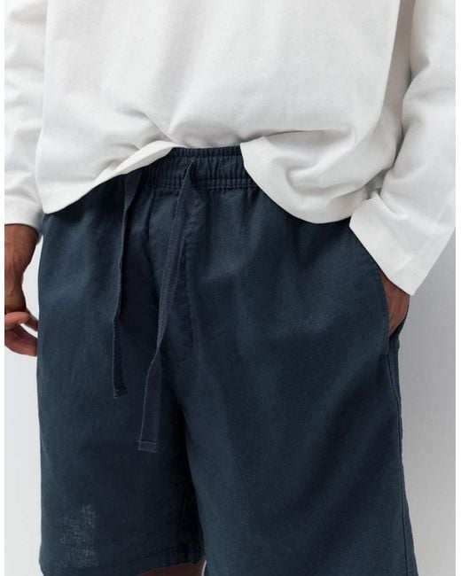 Pull&Bear White Linen Blend Shorts for men