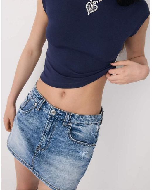 Stradivarius Blue Basic Fitted Cropped T-shirt