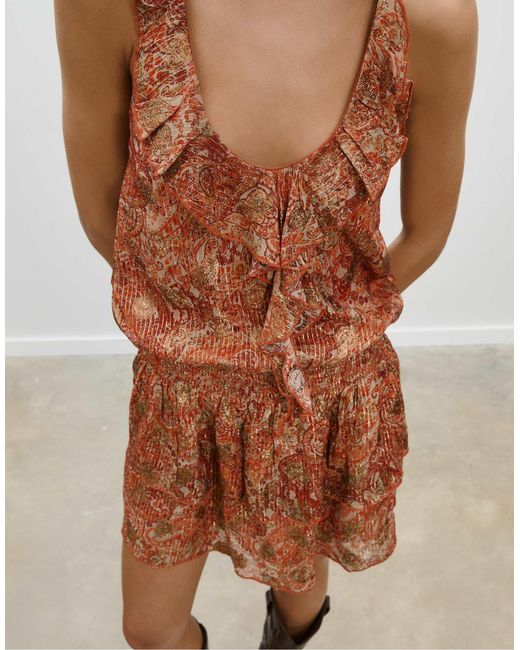 Robe courte imprimée coupe ample à dos nu - marron Stradivarius en coloris Brown