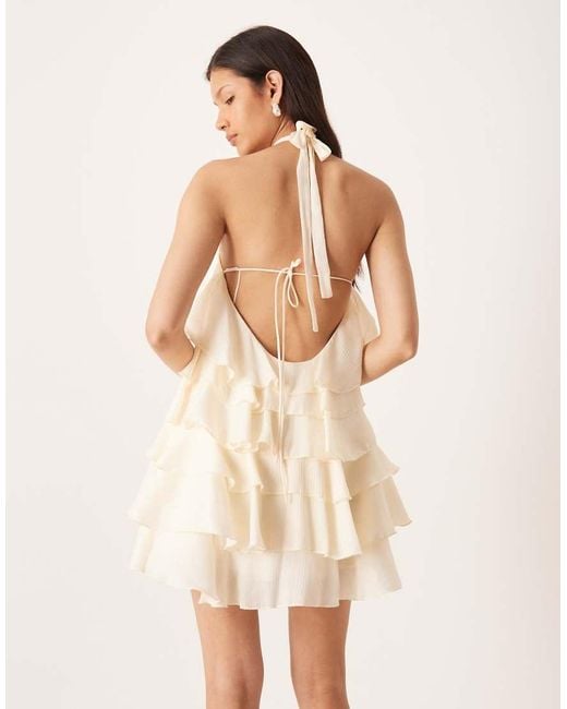 Pretty Lavish Natural Bridal Ruffle Layered Corsage Detail Halter Neck Mini Dress