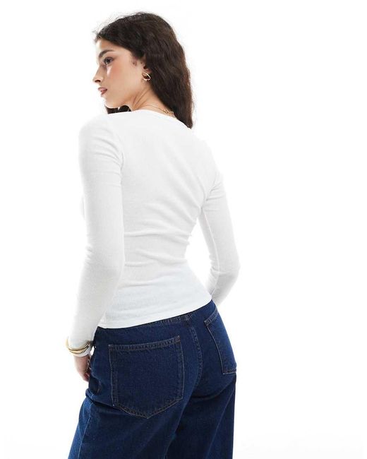 Glamorous White Long Sleeve Crew Neck Top