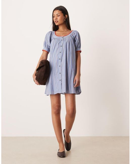ASOS Blue Babydoll Button Down Mini Dress