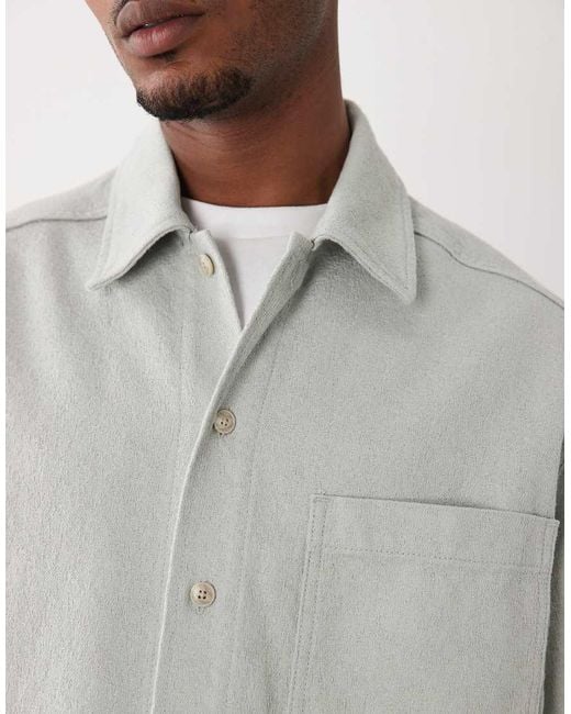 Boss Gray Denim Short Sleeve Button Up Shirt for men