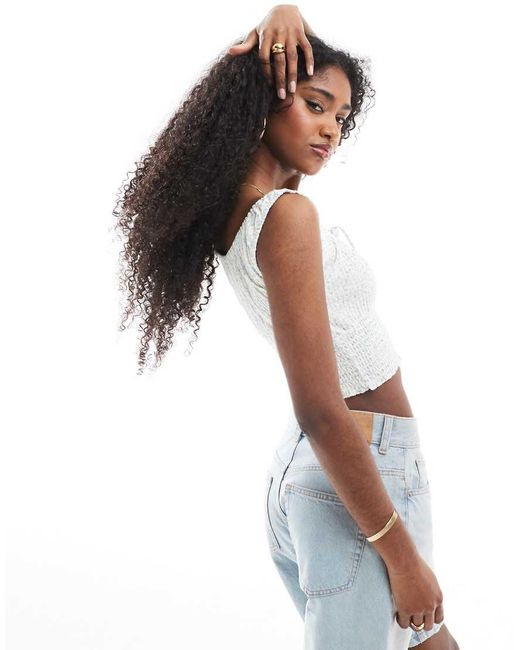 Cotton On White Shirred Short Sleeve Top