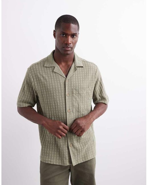River Island Gray Revere Collar Textured Shirt for men